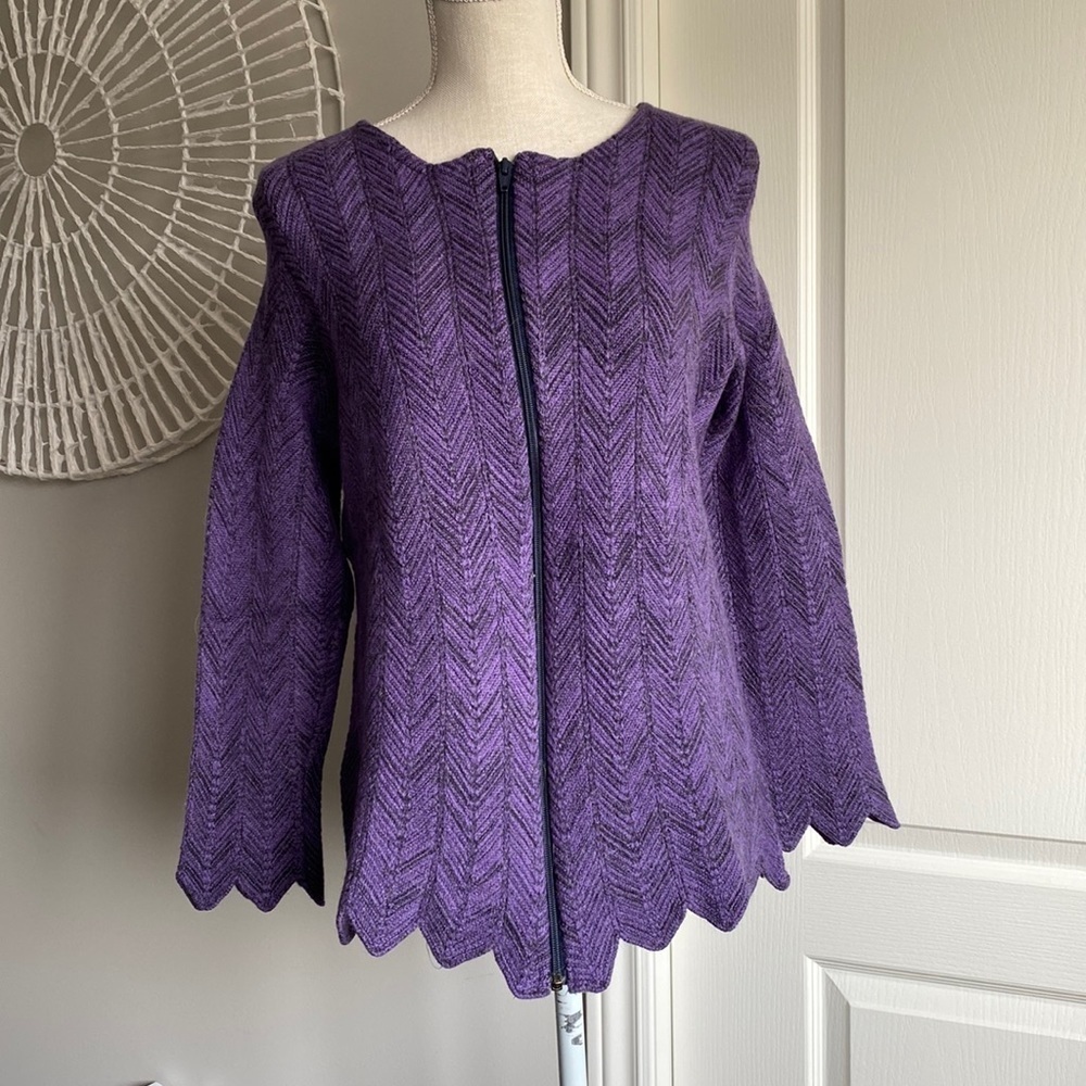 Parducello - Purple Chevron Knit Zip-Up Cardigan Sweater​​​​​​​​​​​